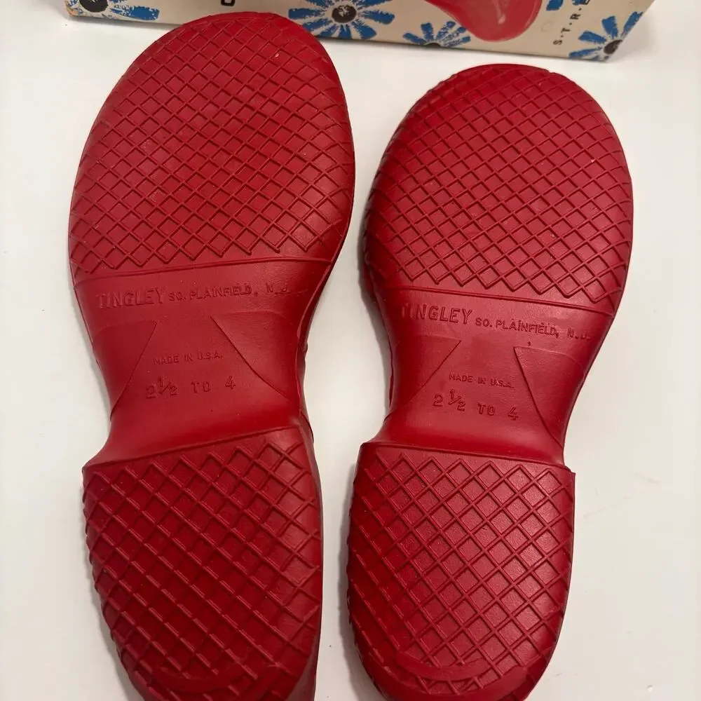 Vintage Tingley Children's Red Rubber Overshoes with Box Size 2.5-4, Made in USA